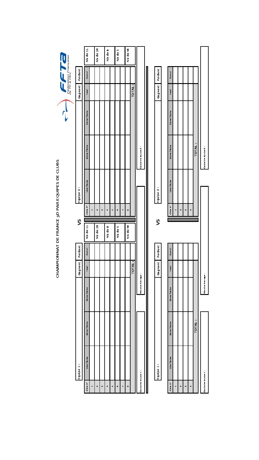 Feuille de marque pour les 8e de finale et quart de finale du Championnat de France par équipe